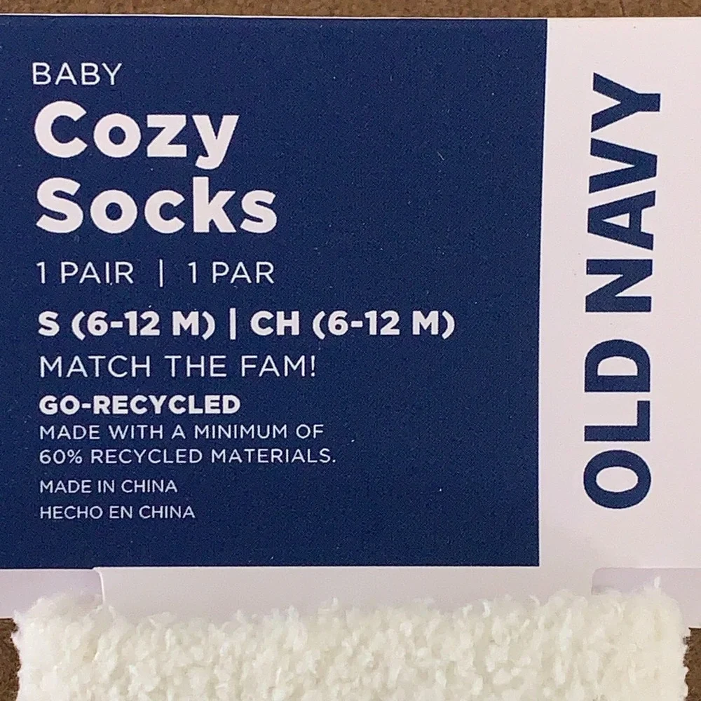 Old Navy Baby Size 6-12 Months Ivory Black Plaid Non-Slip Cozy Crew Socks NWT